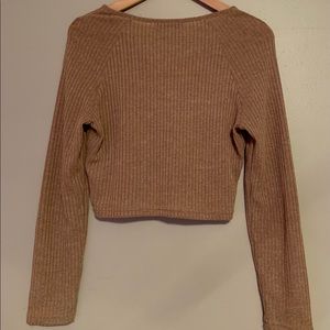 Notched Neck Rib Knit Tee